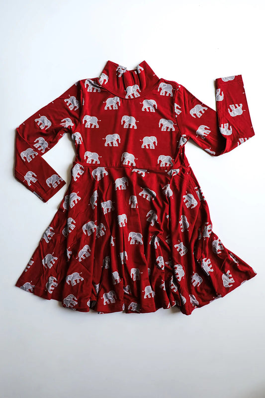 Bamboo Turtleneck Twirl Dress- ELEPHANT BAMA