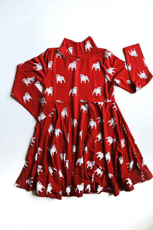 Bamboo Turtleneck Twirl Dress- RED BULLDOG GEORGIA