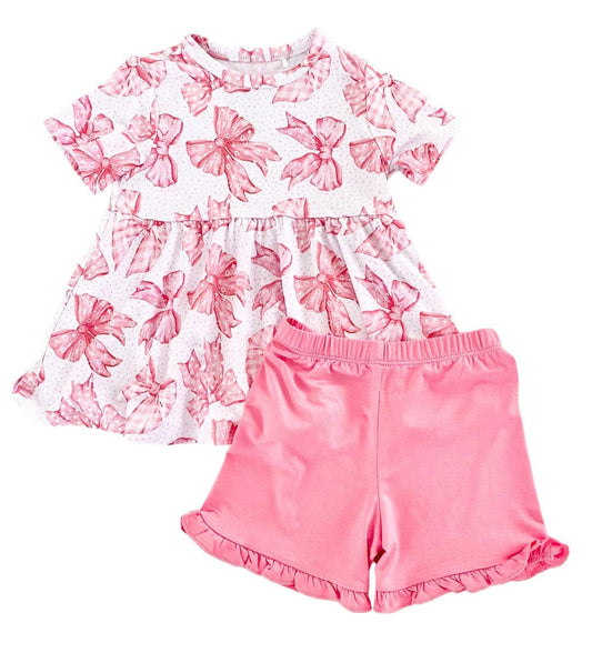 Bamboo Short Sleeve Peplum Set- LOVIN’ BOWS