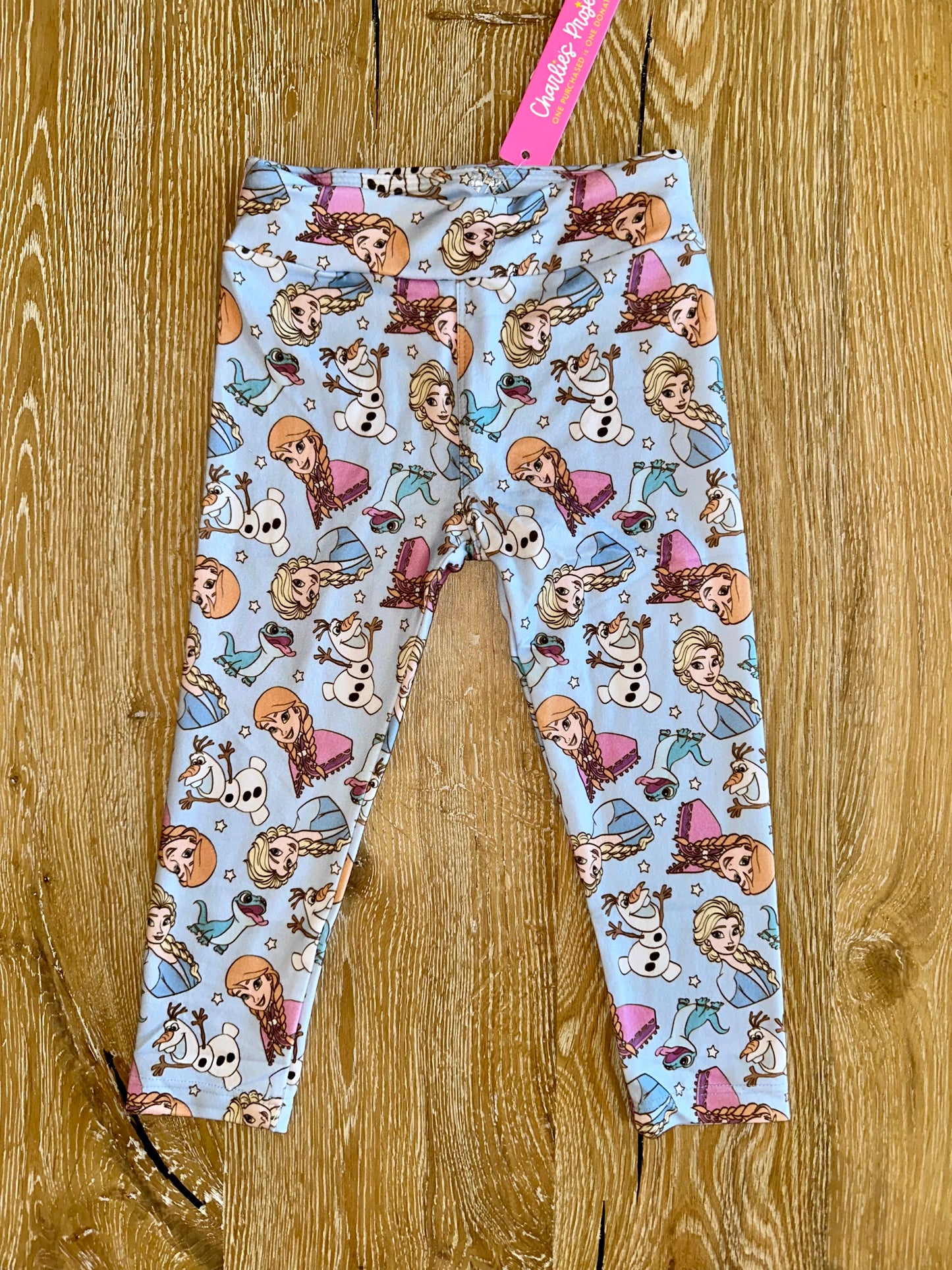 Kids Casual Cloud Soft Yoga Band Leggings- Park Fun Princess Sisters Elsa Anna