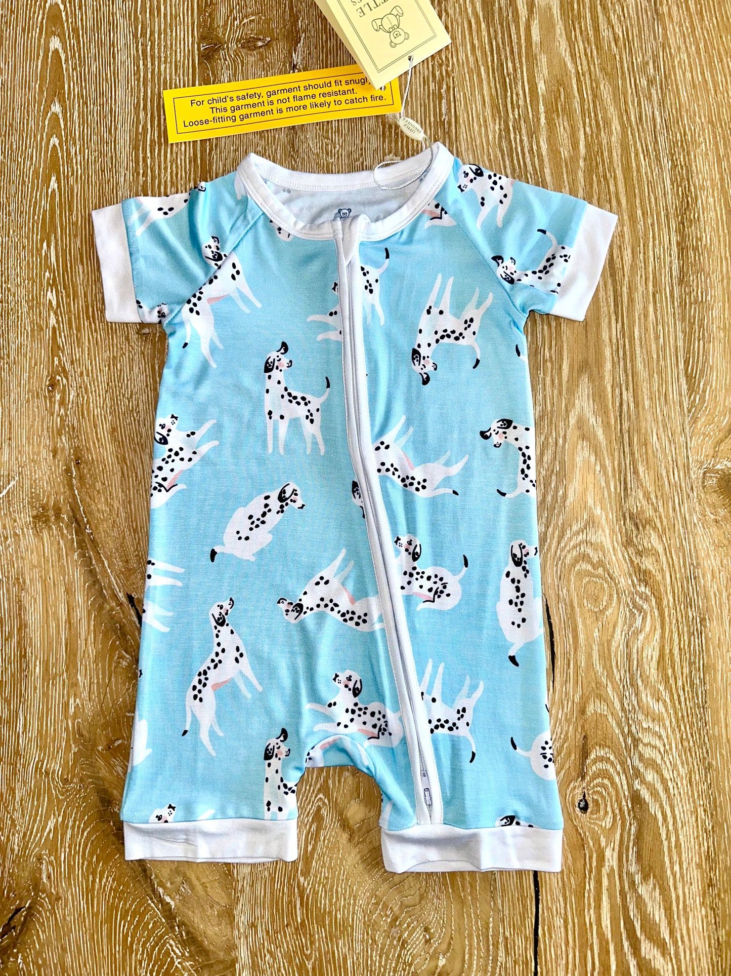 Bamboo Shorty Romper- BEAUTIFULLY BOLD BLUE DALMATIONS