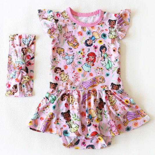 Bamboo Twirl Skirt Bodysuit with Headband (Claire)- LITTLE PRINCESS