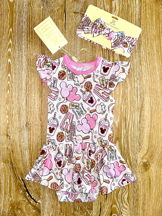 Bamboo Twirl Skirt Bodysuit with Headband- MICKEY MAGIC MUNCHIES