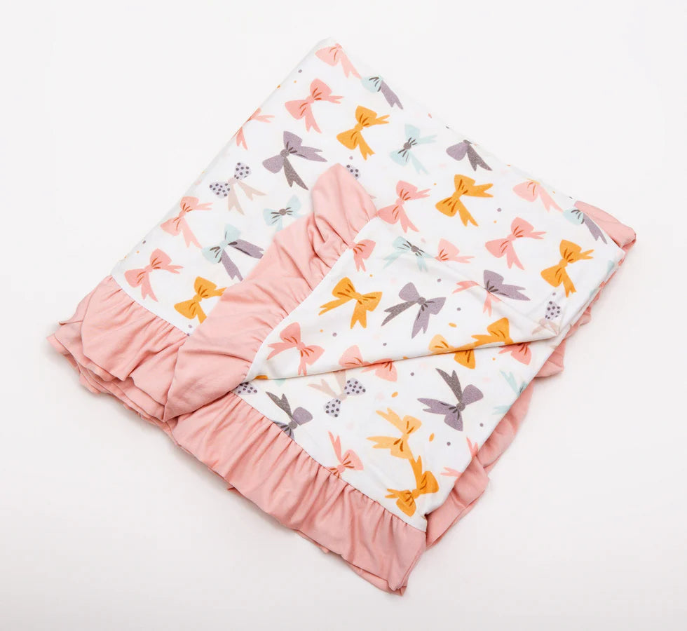 2 Layer 40X40 Ruffled Bamboo Blanket- BLOOMING BOWS