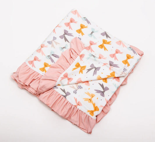 2 Layer 40X40 Ruffled Bamboo Blanket- BLOOMING BOWS