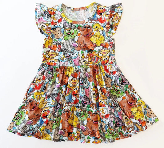 Bamboo Twirl Dress- FLUFFY FRIENDS SUNNY STREET