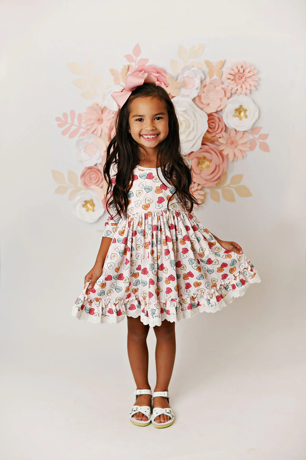 Valentines Day Candy Hearts Dress with Eyelet Trim