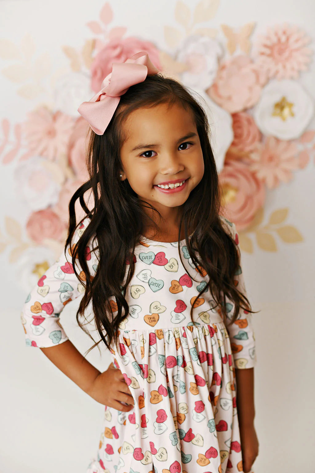 Valentines Day Candy Hearts Dress with Eyelet Trim