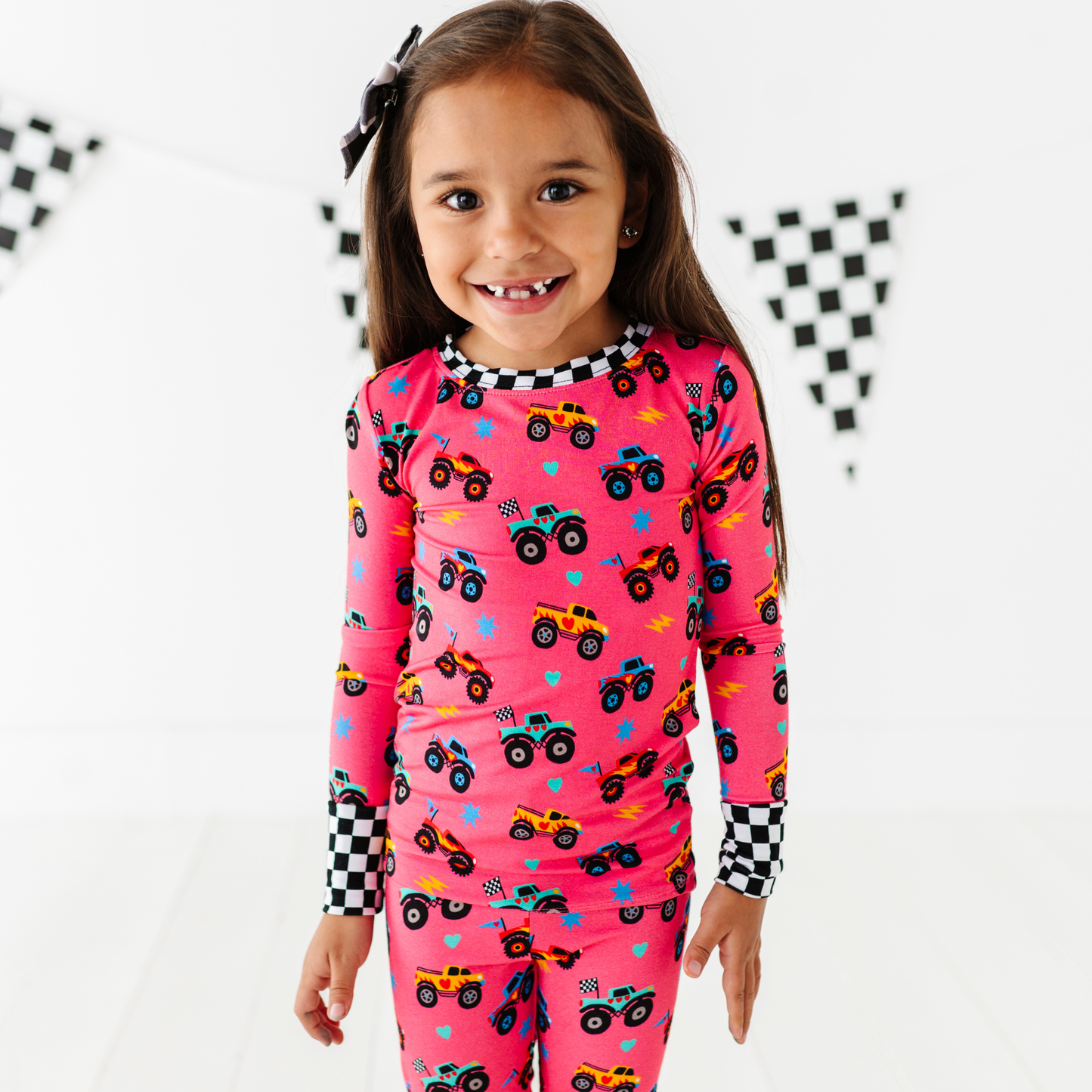 Pink Monster Trucks Kids Pajamas: 9/10Y