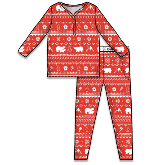 Christmas Women Pajamas: Polar Isle Red Bamboo Pajama Set: Large