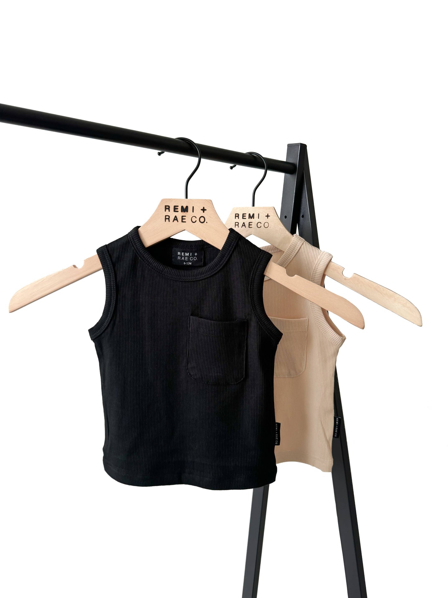 BAMBOO RIBBED POCKET TANK - SAND: 12-18M