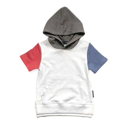 SHORT-SLEEVE HOODED SWEATSHIRT - RWB COLOR BLOCK: 2T