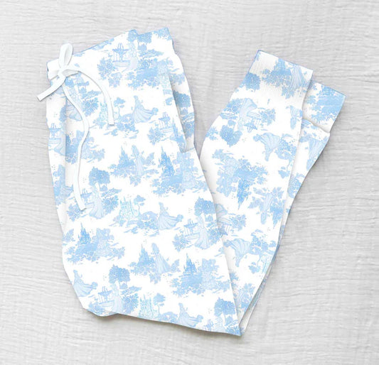 Women’s Bamboo Lounge Joggers- PRINCESS BLEU TOILE