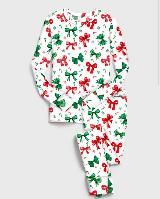 Bamboo (Willow) Long Sleeve Lounge Set-MERRY & BRIGHT WRAPPED IN A BOW