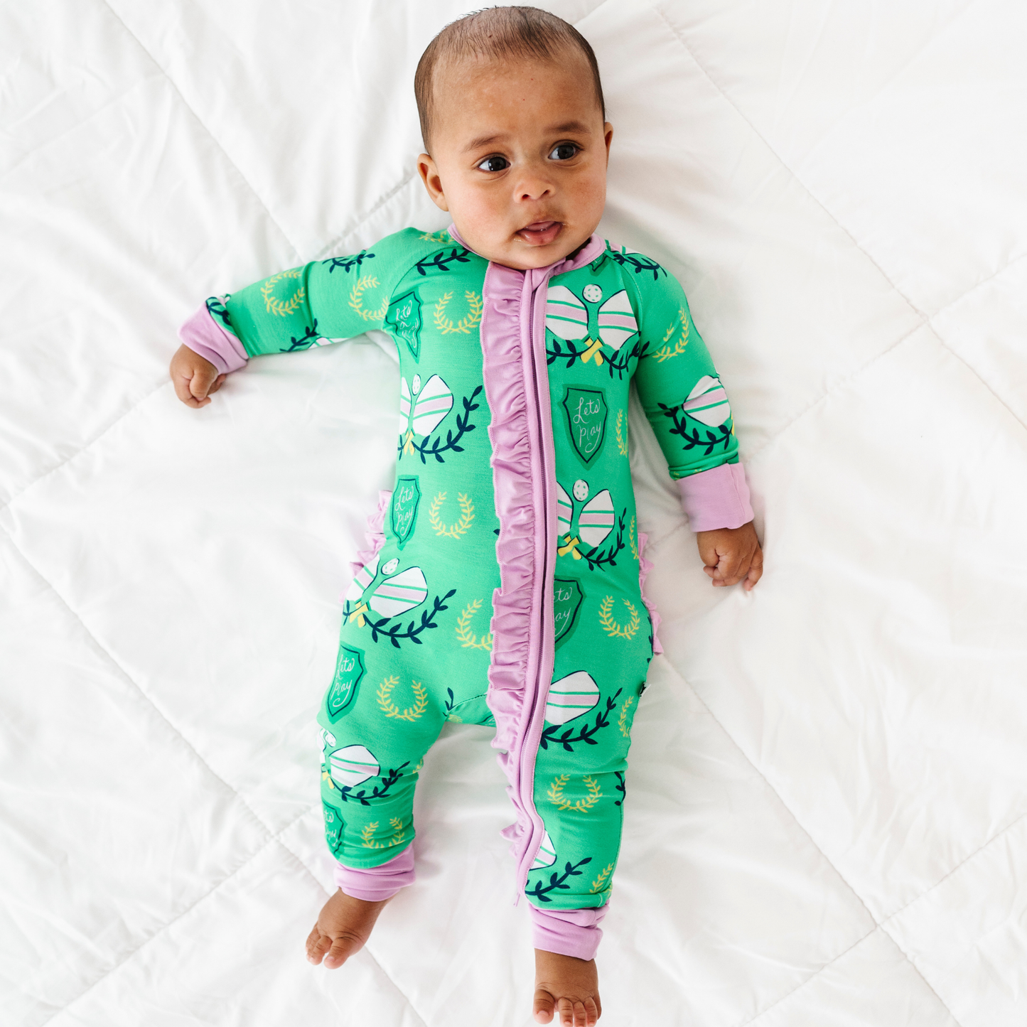 In a Pickle(ball) Convertible Footies with Ruffle: 3-6 Months