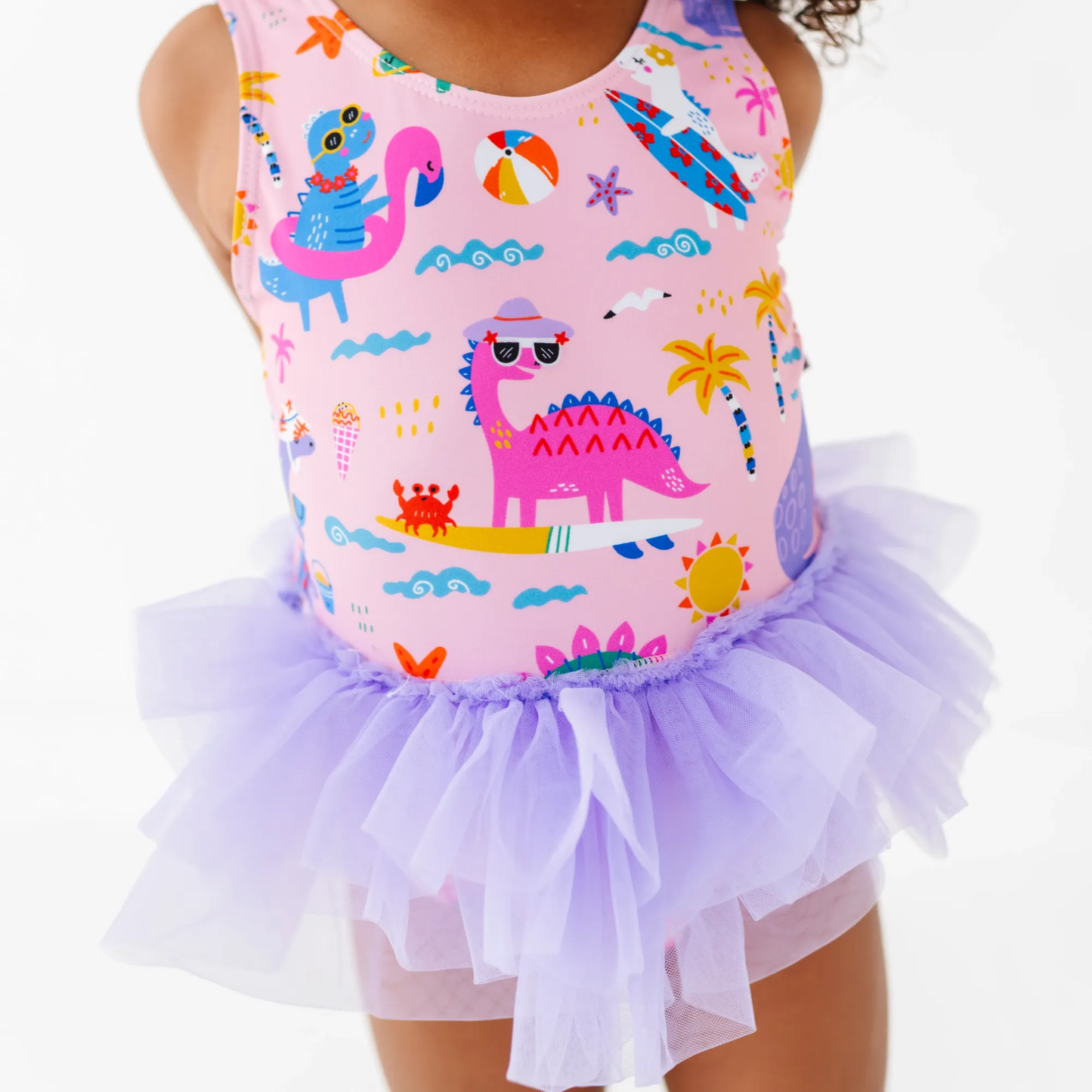 Pink Dino Girls Swimsuit With Tutu: 4T