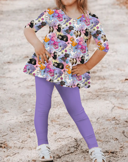 Bamboo Long Sleeve & Pants Peplum Set- DAZZLING DUOS PURRFECT CATS