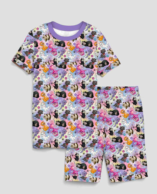 Bamboo Short Sleeve Shorts Lounge Set (Bentley)- DAZZLING DUOS PURRFECT CATS