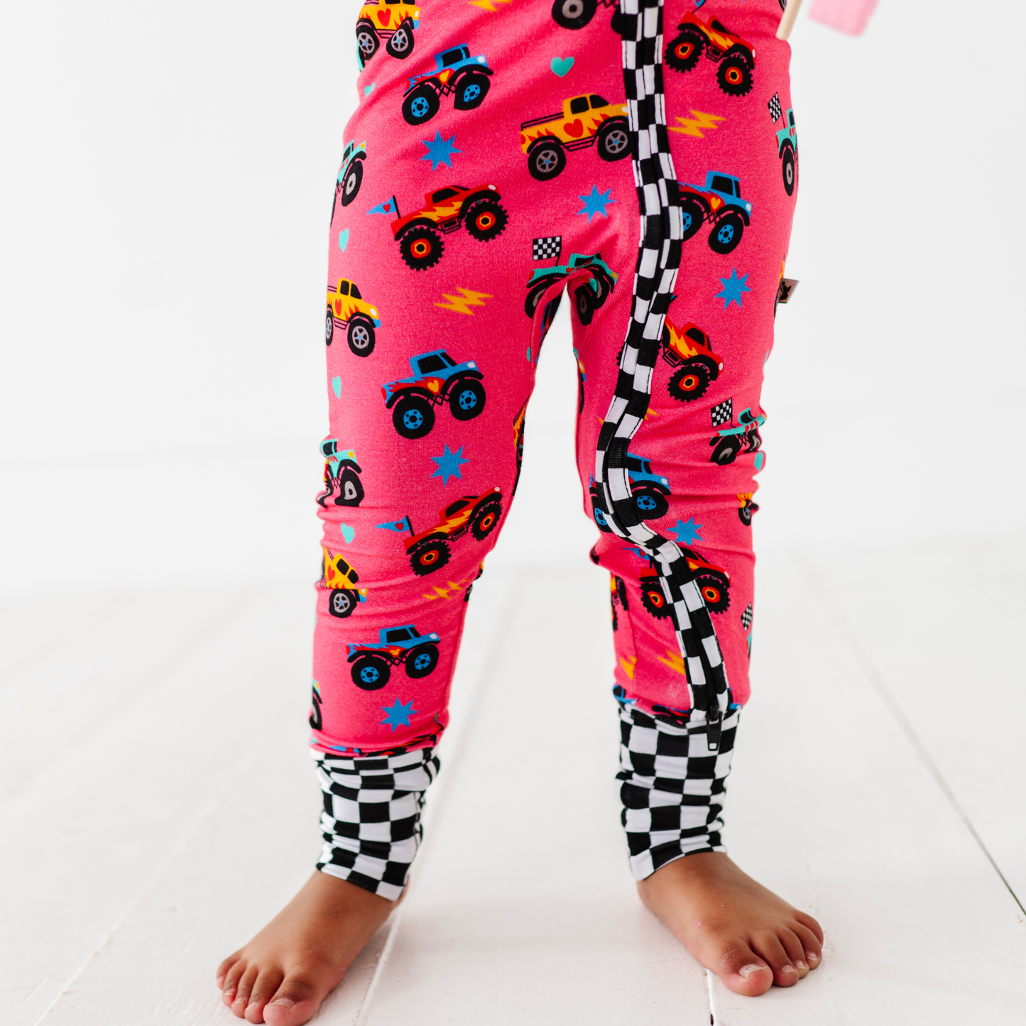 Pink Monster Truck Convertible Footie: 6-12 Months