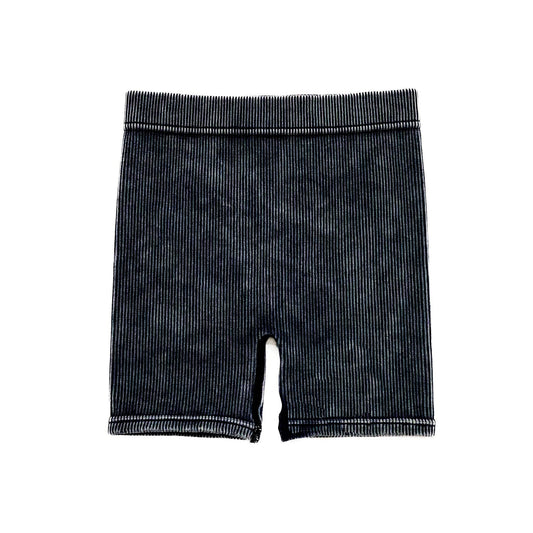 ACID WASH BIKER SHORTS - ONYX: 2T