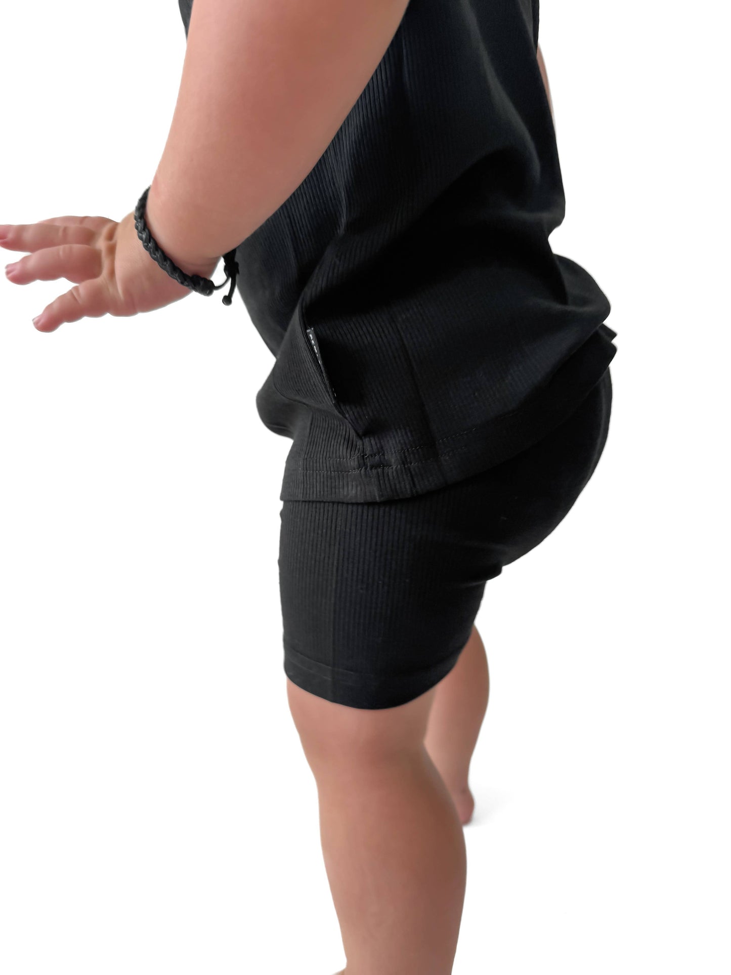 BAMBOO RIBBED BIKER SHORTS - BLACK: 5T