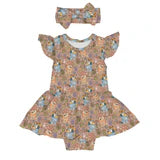 Bamboo Twirl Skirt Bodysuit with Headband (Claire)- WOODLAND PUPS