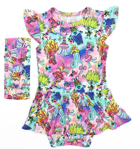Bamboo Twirl Skirt Bodysuit with Headband (Claire)- BEAUTIFULLY BOLD DANCE DANCE DANCE