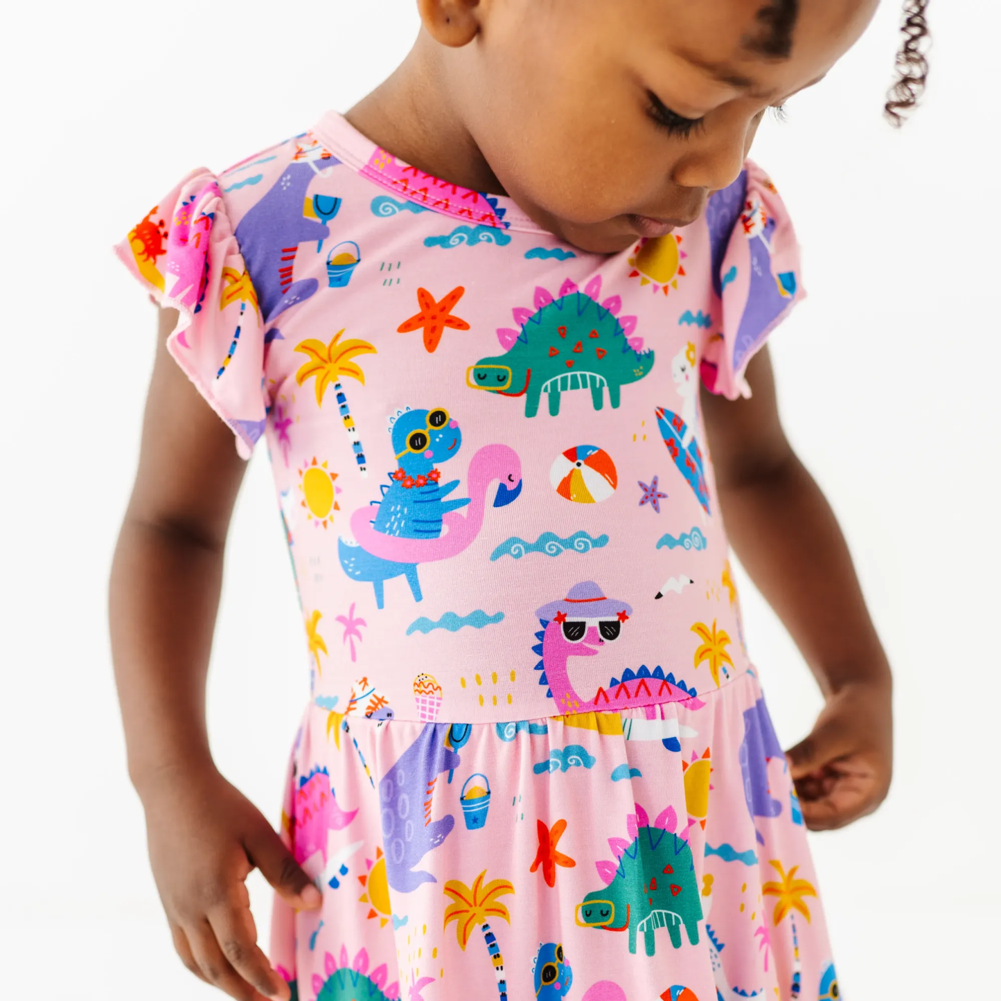 Pink Dino Baby Twirl Dress: 2T