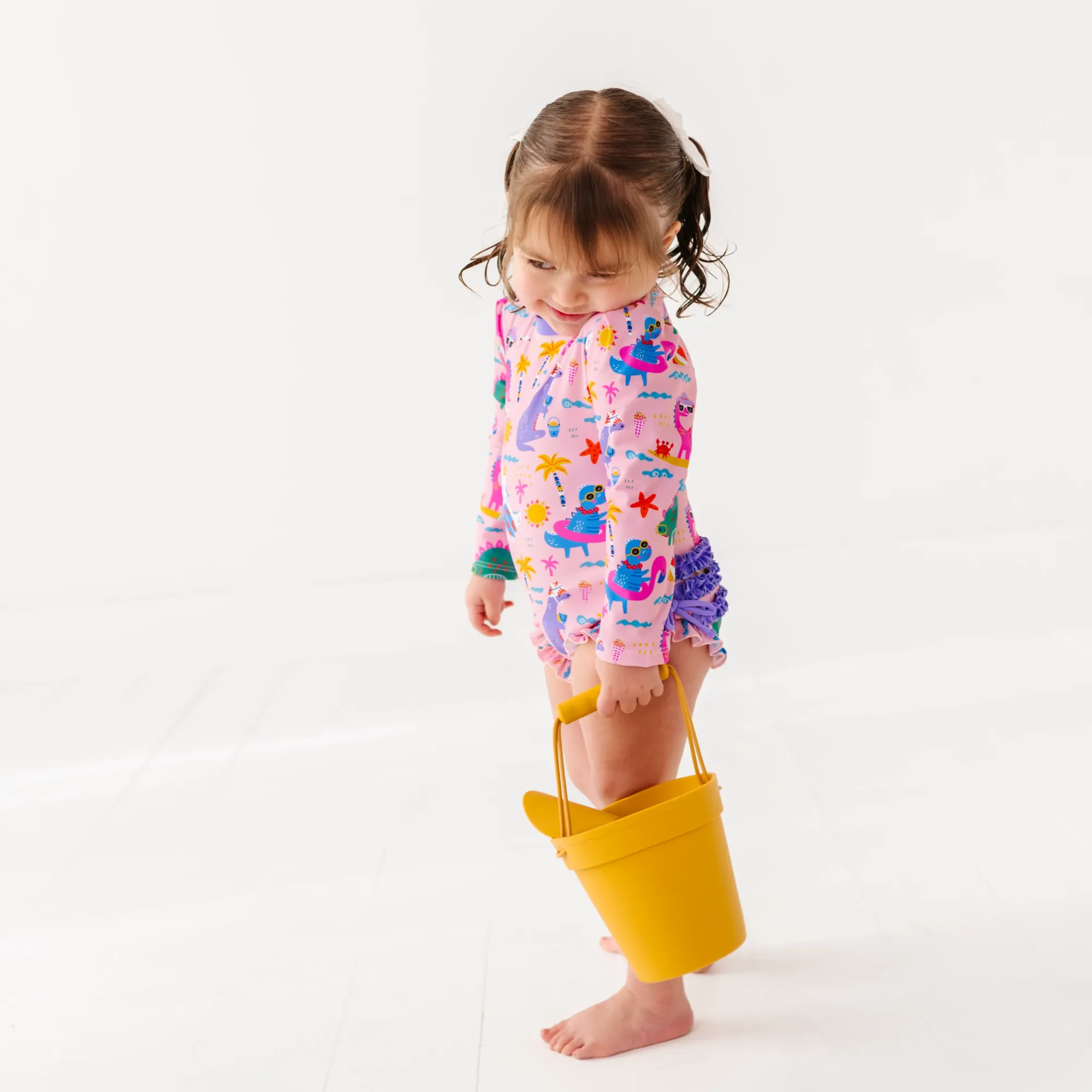 Pink Dino Long Sleeve Ruffle Swimsuit: 3T