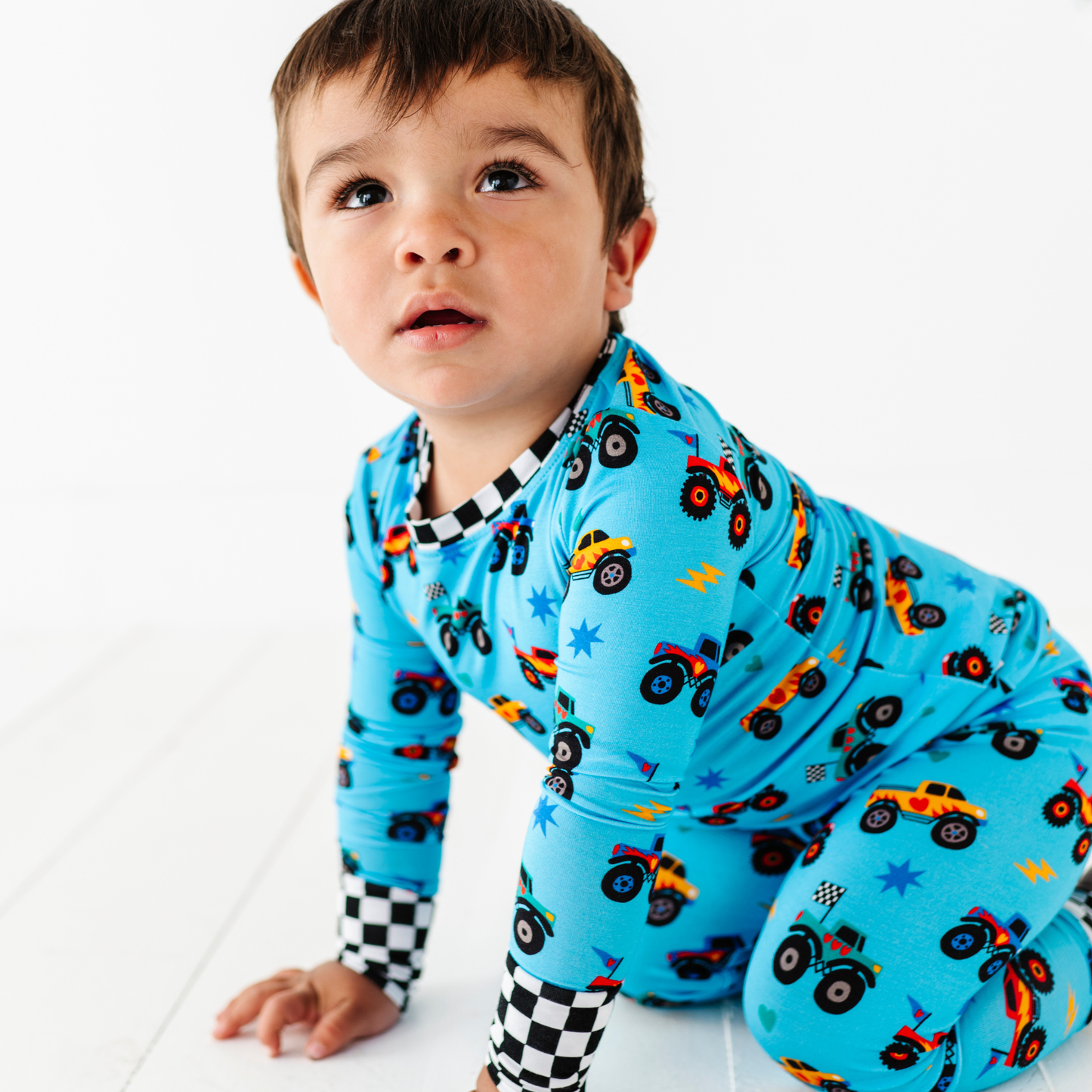Blue Monster Trucks Kids Pajamas: 9/10Y