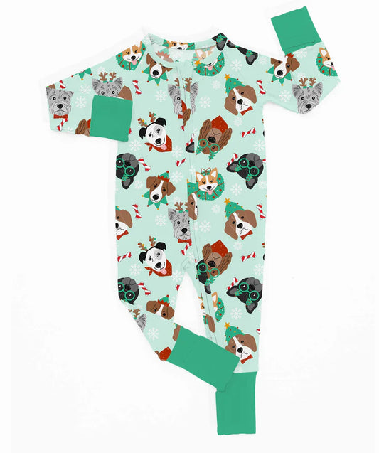 Bamboo Zippy Romper (CONNOR)- MERRY & BRIGHT FESTIVE DOGS