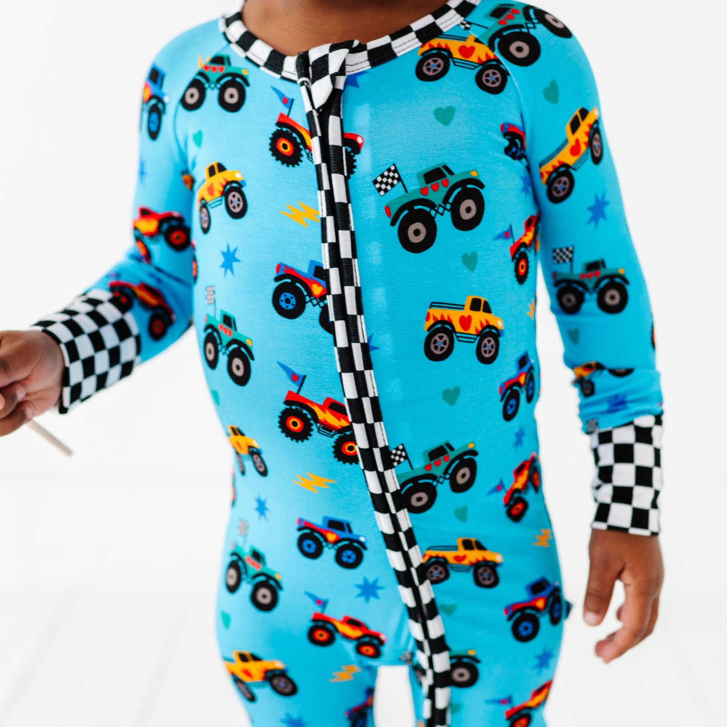 Blue Monster Truck Convertible Footie: 18-24 Months