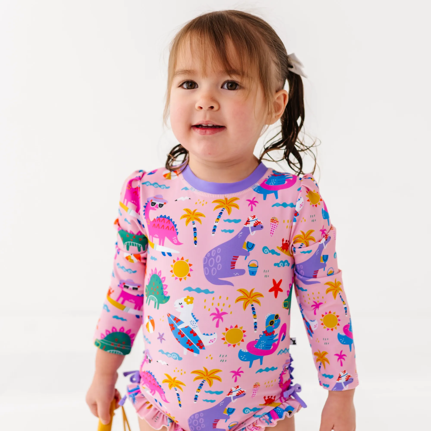 Pink Dino Long Sleeve Ruffle Swimsuit: 3T