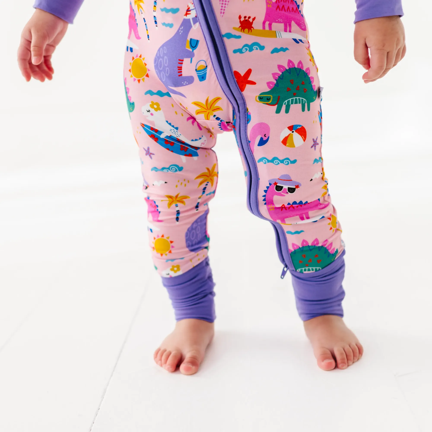 Pink Dino Convertible Footie: 6-12 Months