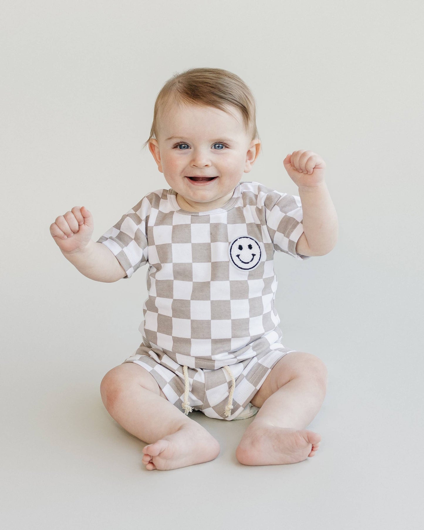 Checkered Shorts Set | Latte: 3T