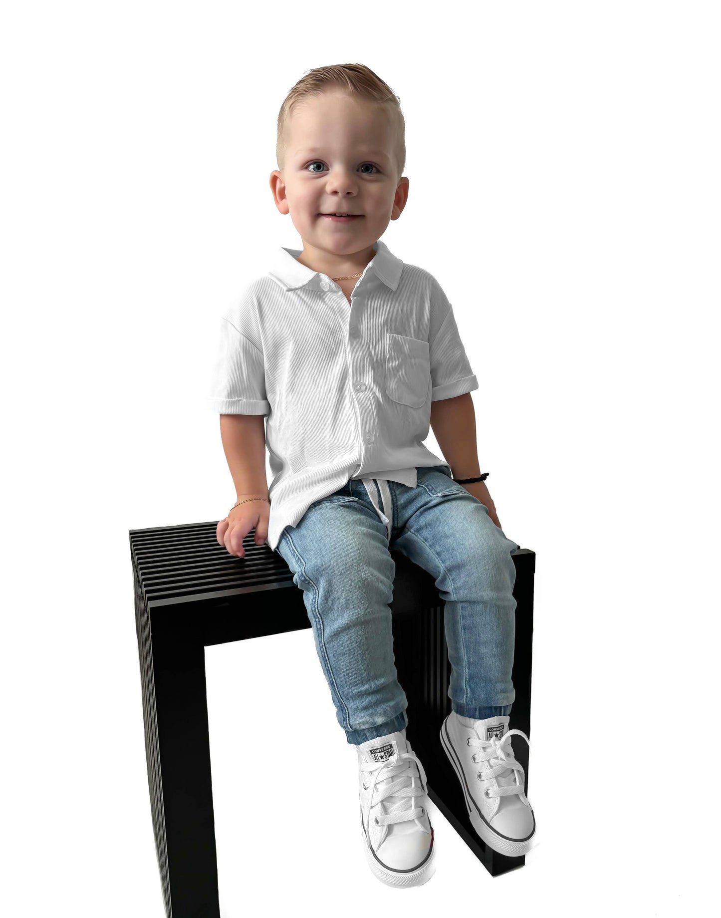 BAMBOO RIBBED BUTTON UP - WHITE: 4T
