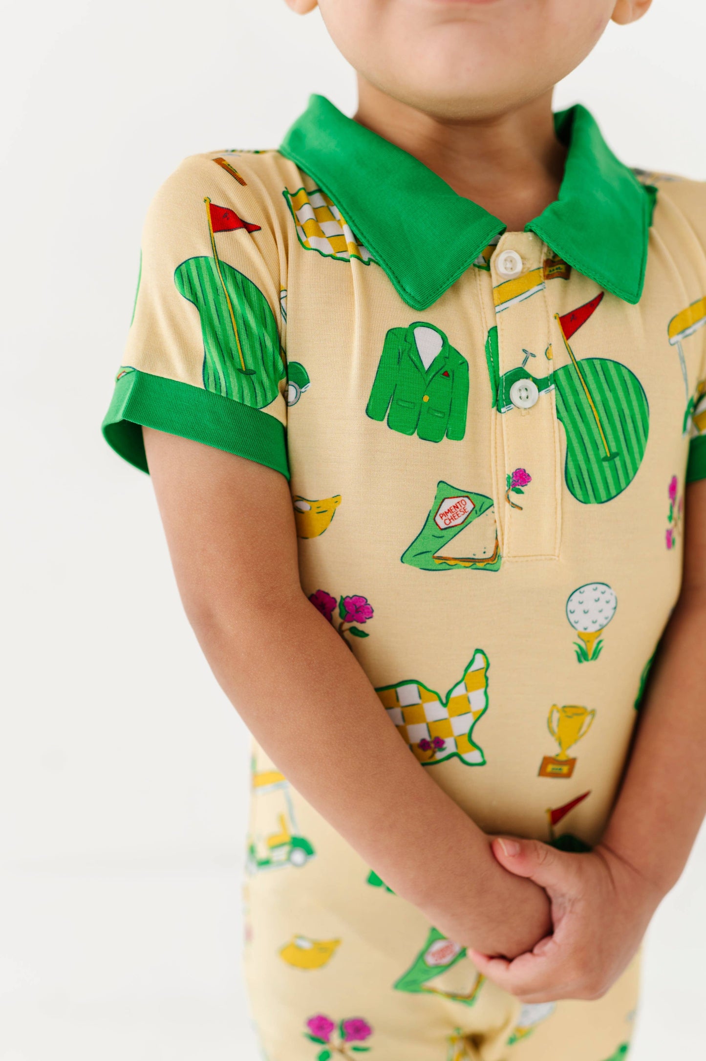 Green Jacket Dreams Collared Shorties: 3-6 Months