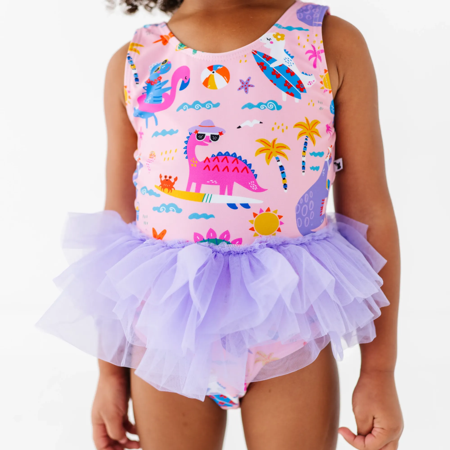 Pink Dino Girls Swimsuit With Tutu: 4T