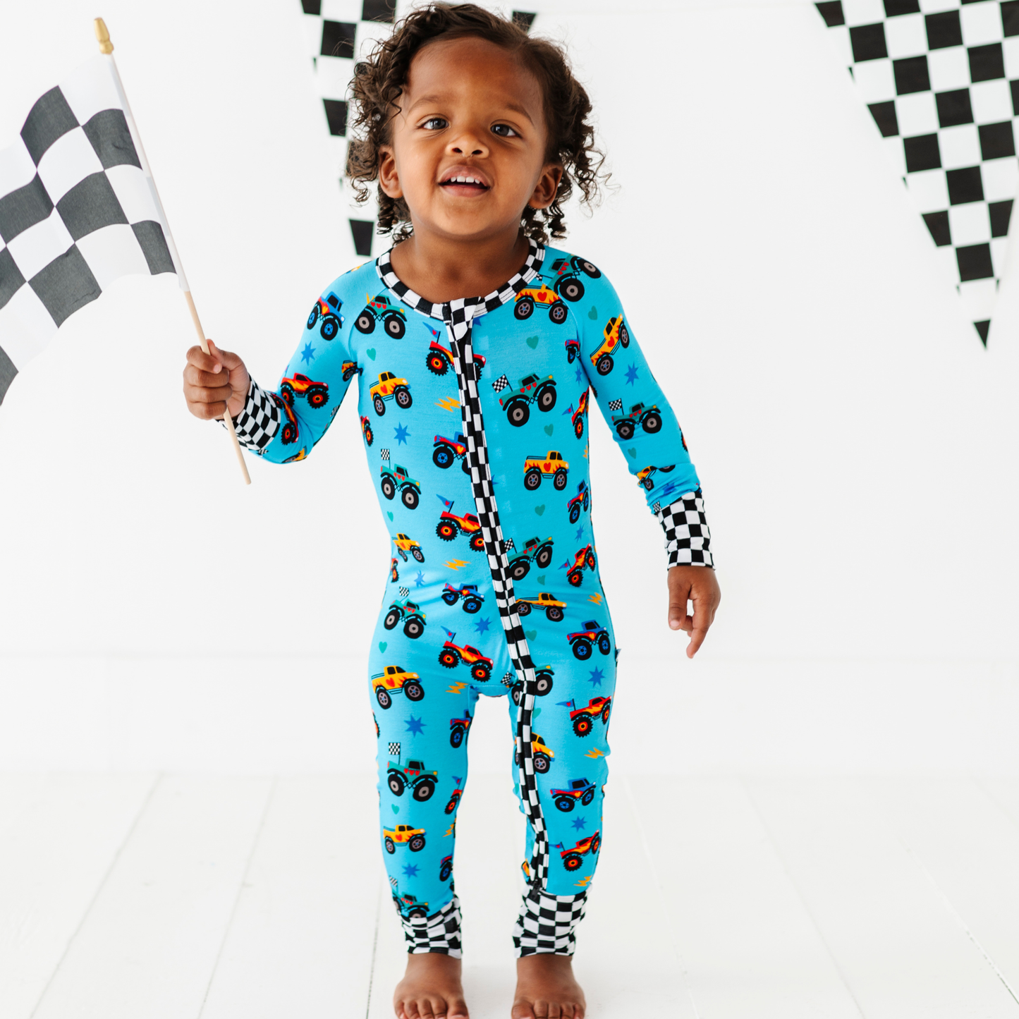 Blue Monster Truck Convertible Footie: 18-24 Months