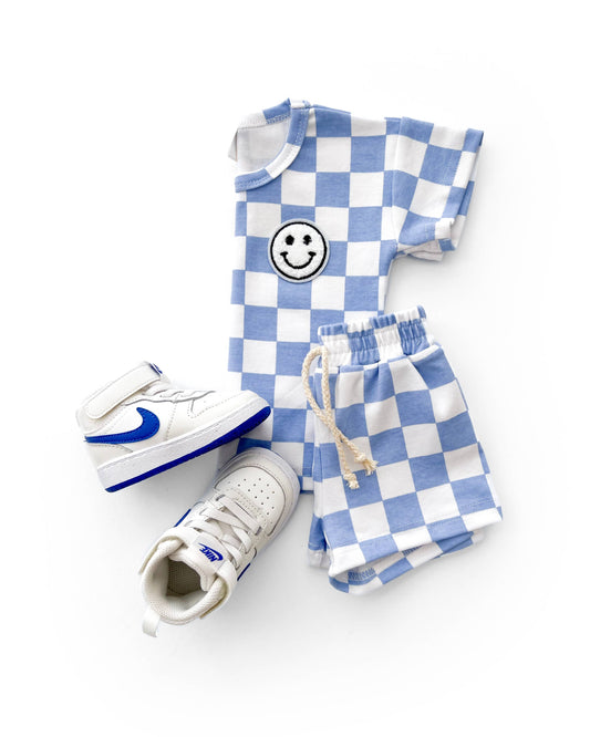 Checkered Shorts Set | Blue: 3T