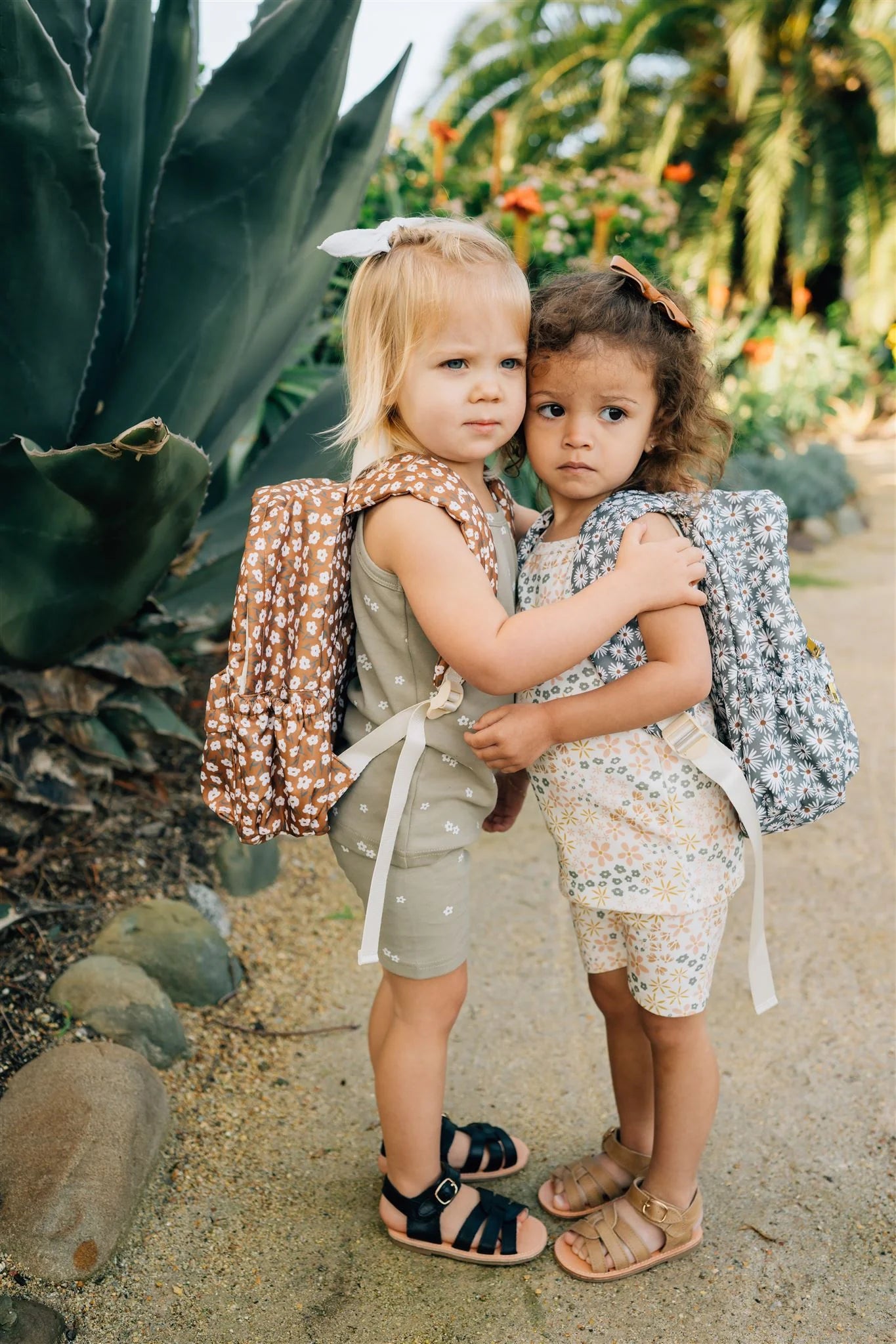 Mebie Baby Mini Backpack- Green Gray Daisy