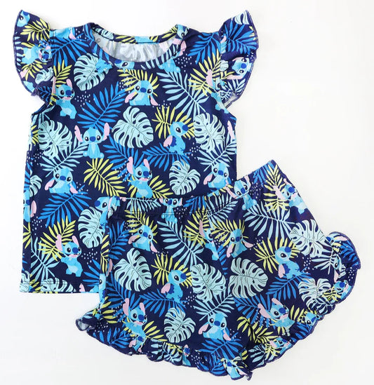 Bamboo Flutter Sleeve & Shorts Lounge Set (OLIVIA)- FLUFFY FRIENDS OHANA