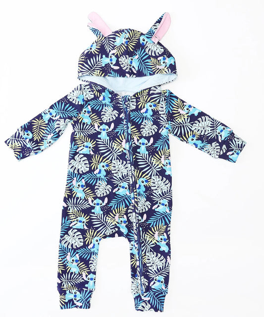 Bamboo Hooded Zippy Romper- FLUFFY FRIENDS OHANA