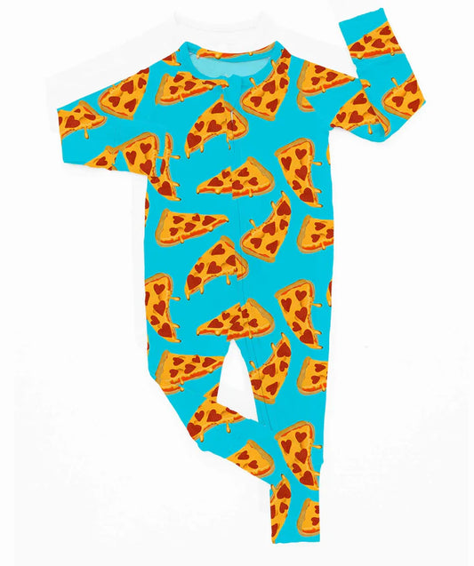 Bamboo (Connor) Zippy Romper- TRUE LOVE PIZZA MY HEART