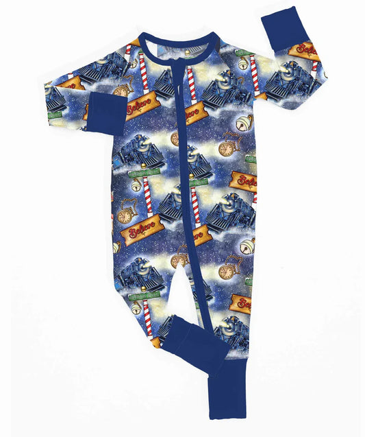 Bamboo Zippy Romper (CONNER)- MERRY & BRIGHT POLAR EXPRESS