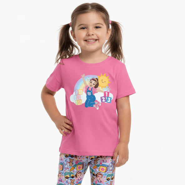 Kids Screen Print T Shirt- SUNNY DAY SONGS Pink