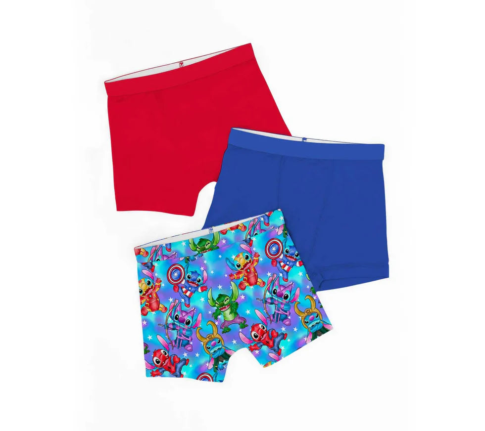 Boy's Bamboo Boxer Briefs 3 Pack- ROYALS & REBELS STITCH SQUAD