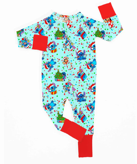 Bamboo (Connor) Zippy Romper- MERRY & BRIGHT SANTA SNITCH