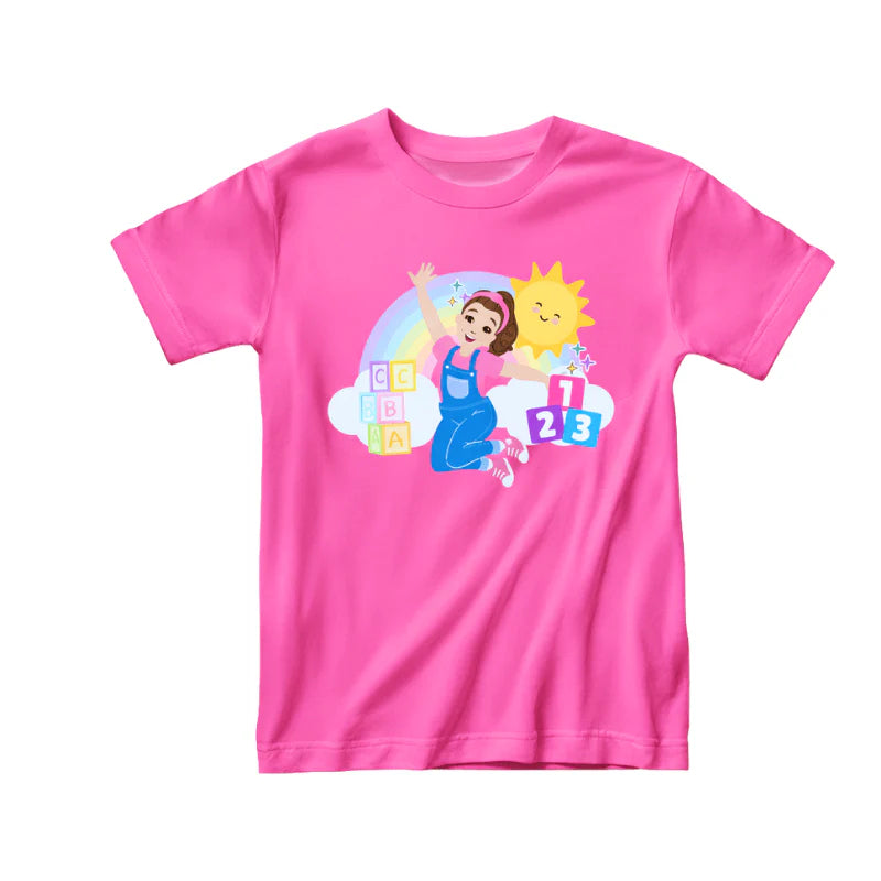 Kids Screen Print T Shirt- SUNNY DAY SONGS Pink
