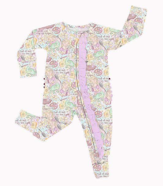 Bamboo Ruffle Zippy Romper (IVY)-LAZY DAYS TANGLED UP